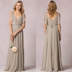 Jenny Yoo Cold Shoulder V-Neck Maxi Dress